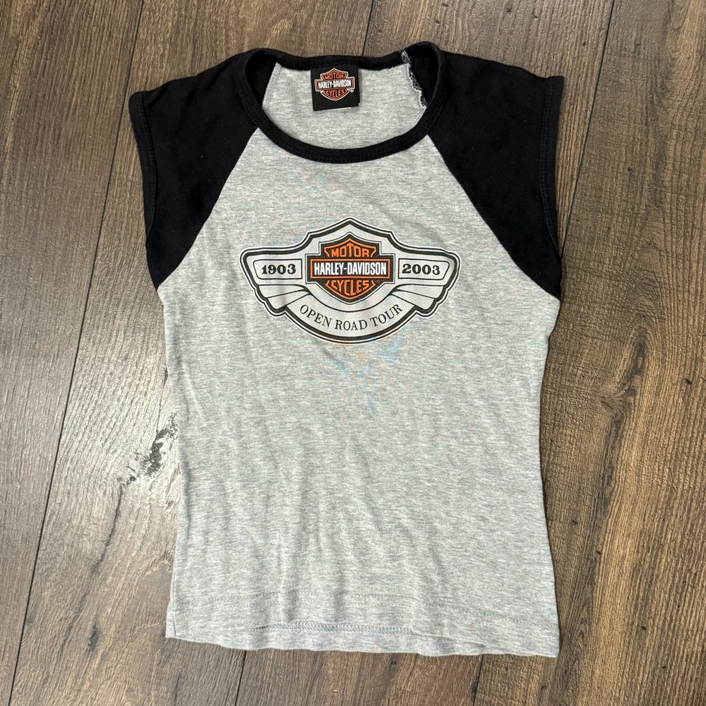 Harley Davidson Black and Gray Crew Neck T Shirt top size Medium